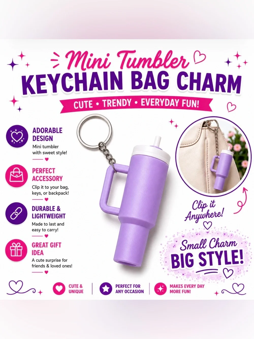 MINI TUMBLER KEYCHAIN BAG CHARM